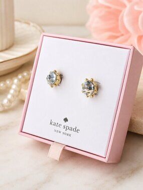 Kate Spade Crystal Stud Earrings Gold Tone NWT Gift Box